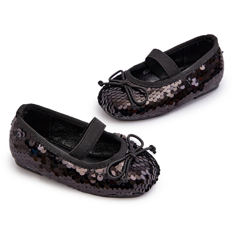 Girls' ballerinas decorated with sequins and a black bow 4 Girls' ballerinas decorated with sequins and a black bow 4