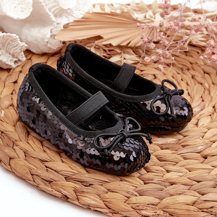 Girls' ballerinas decorated with sequins and a black bow 3 Girls' ballerinas decorated with sequins and a black bow 3