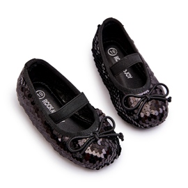 Girls' ballerinas decorated with sequins and a black bow 2