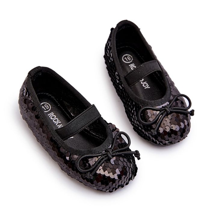 Girls' ballerinas decorated with sequins and a black bow 2 Girls' ballerinas decorated with sequins and a black bow 2