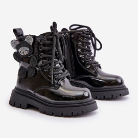 Insulated Girls' Ankle Boots With Teddy Bear With Zipper Patent Black Relobia 1