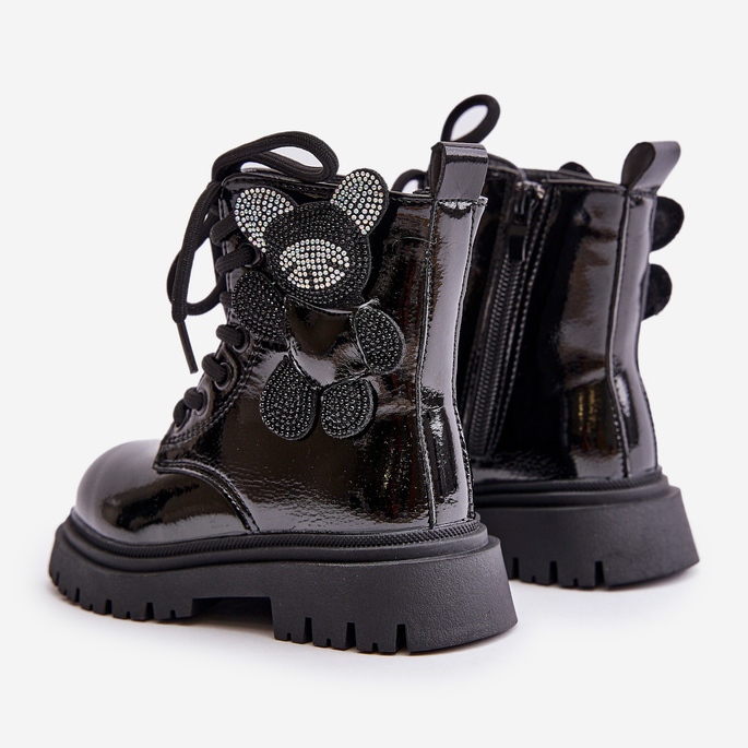 Insulated Girls' Ankle Boots With Teddy Bear With Zipper Patent Black Relobia 2