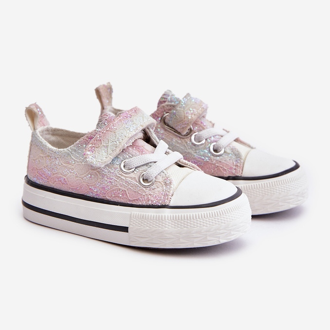 Velcro Baby Sneakers With Sequins Pink/Multicolor Caloma 1