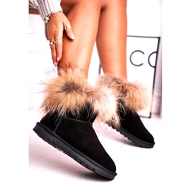 Women's Mukluki Leather Snow Boots With Fur Snow Fox Black 1