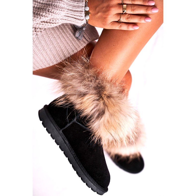 Women's Mukluki Leather Snow Boots With Fur Snow Fox Black 2