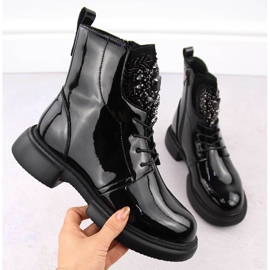 Black patent leather women's ankle boots with stones Filippo DBT6568 1