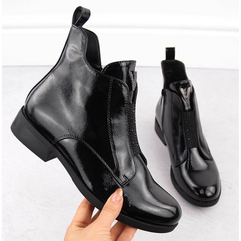 Women's patent leather ankle boots with black zircons by S.Barski 1 Women's patent leather ankle boots with black zircons by S.Barski 1