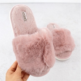 Women's home slippers with fur, powder pink, Unisoft 6644 1