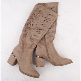 Beige women's openwork high-heeled boots Vinceza 16482 1