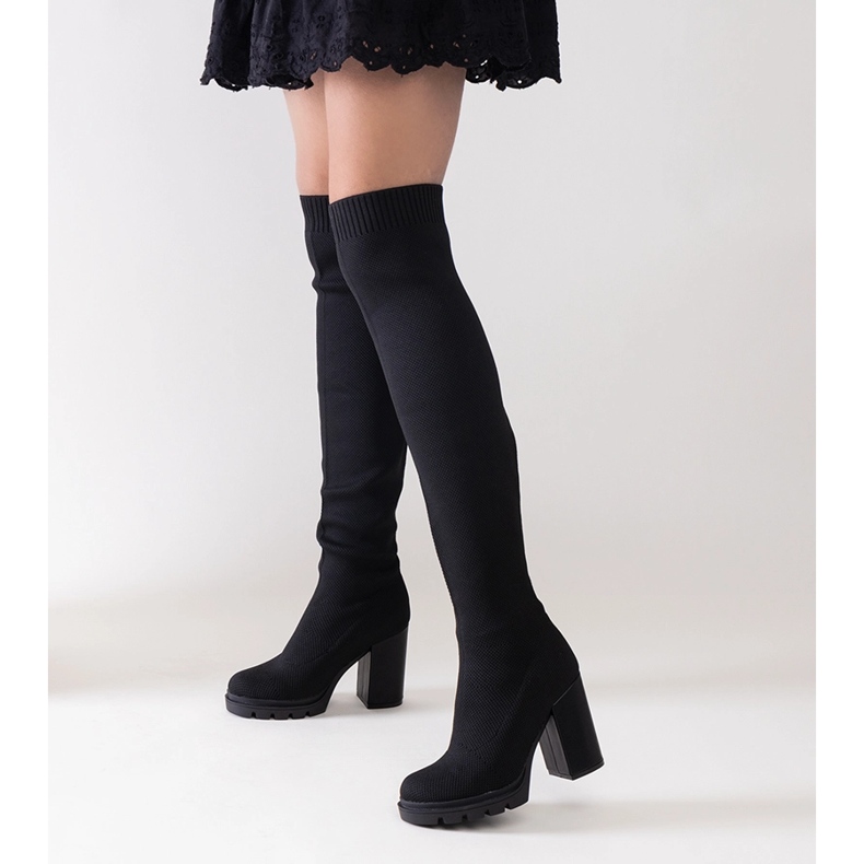 Lija long black high-heeled slip-on boots 1