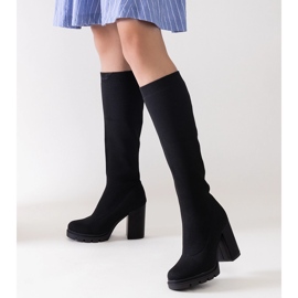 Saria black high-heeled slip-on boots 1