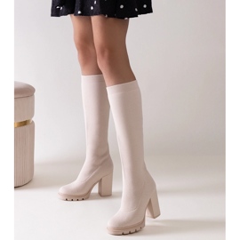 Beige Saria high-heeled slip-on boots 1