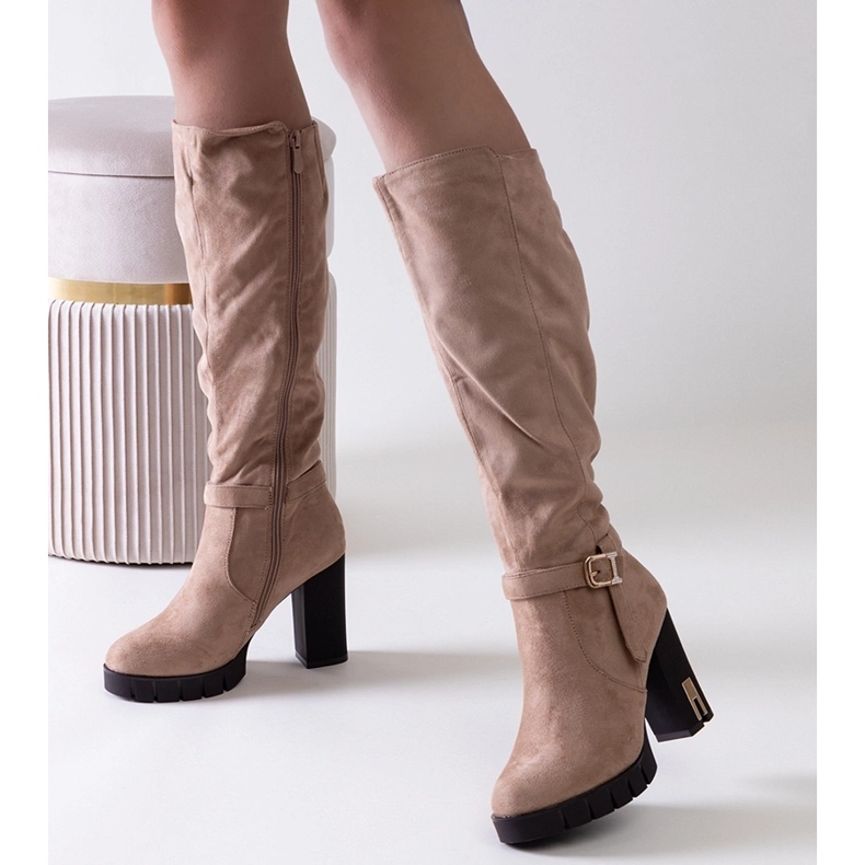 Beige insulated high-heeled boots from Alra 1