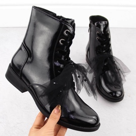 Black patent leather ankle boots with a bow by S.Barski 1