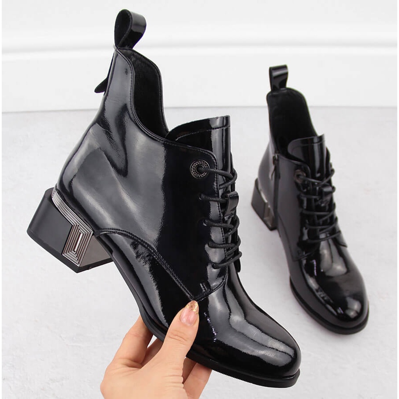 Black patent leather women's high-heeled ankle boots D&amp;A S.Barski Premium Collection CR42-025 1