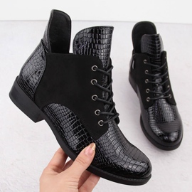 Women's patent leather ankle boots, black, Vinceza 16477 1