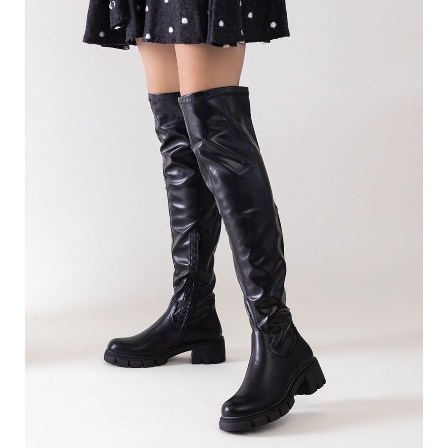 Black long boots with flat heels Erisa - Main Image