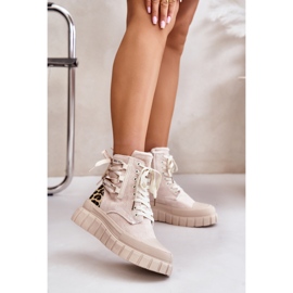 Women's Platform Boots With Decorative Lacing, Leopard Light Beige Edidda 2