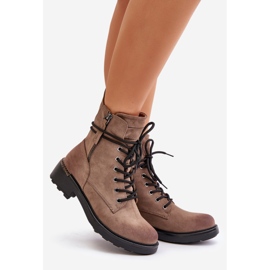 High Worker Ankle Boots With Zippers, Dark Beige Maisa 1