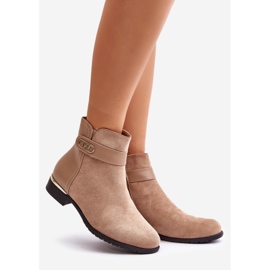 Beige Insulated Women's Boots on a Flat Heel with Gold Detail Ravasira 1