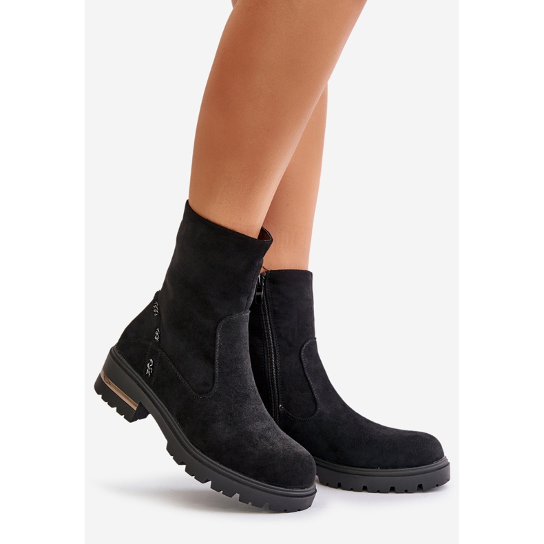 Insulated women's ankle boots made of eco-suede with a zipper, Black Narilie 1