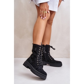 Women's Worker Boots With Zipper Made of Eco Suede Black Savalann 2