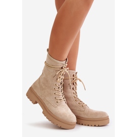 Women's Worker Boots With Zipper Made of Eco Suede, Beige Savalann 1