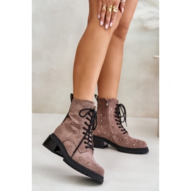 S.Barski Decorated Women's Worker Boots Insulated D&amp;A MR880-017 Taupe beige 2