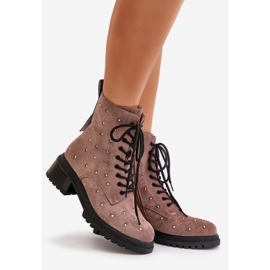 S.Barski Decorated Women's Worker Boots Insulated D&amp;A MR880-017 Taupe beige 1