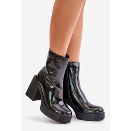 S.Barski Leather Patent Women's Boots On A Massive High Heel Insulated D&amp;A CR42-189 Black 1