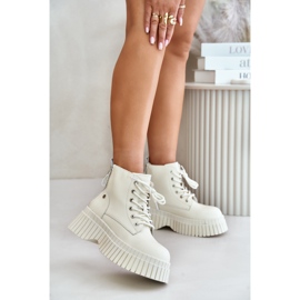 Insulated Leather Trapper Ankle Boots On A Massive Sole GOE OO2N4127 Light Beige 2