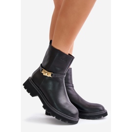 Women's Leather Boots With A Strap Insulated GOE OO2N4150 Black 1