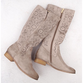 Women's suede insulated openwork boots khaki Potocki 12522 beige 1