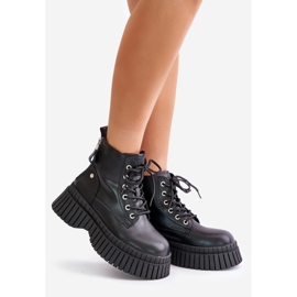 Insulated Leather Trapper Ankle Boots On A Massive Sole GOE OO2N4126 Black 1