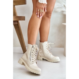 Patent Worker Boots With Zipper, Insulated Beige Ravanthia 2