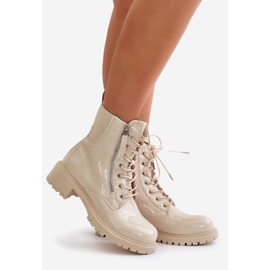 Patent Worker Boots With Zipper, Insulated Beige Ravanthia 1