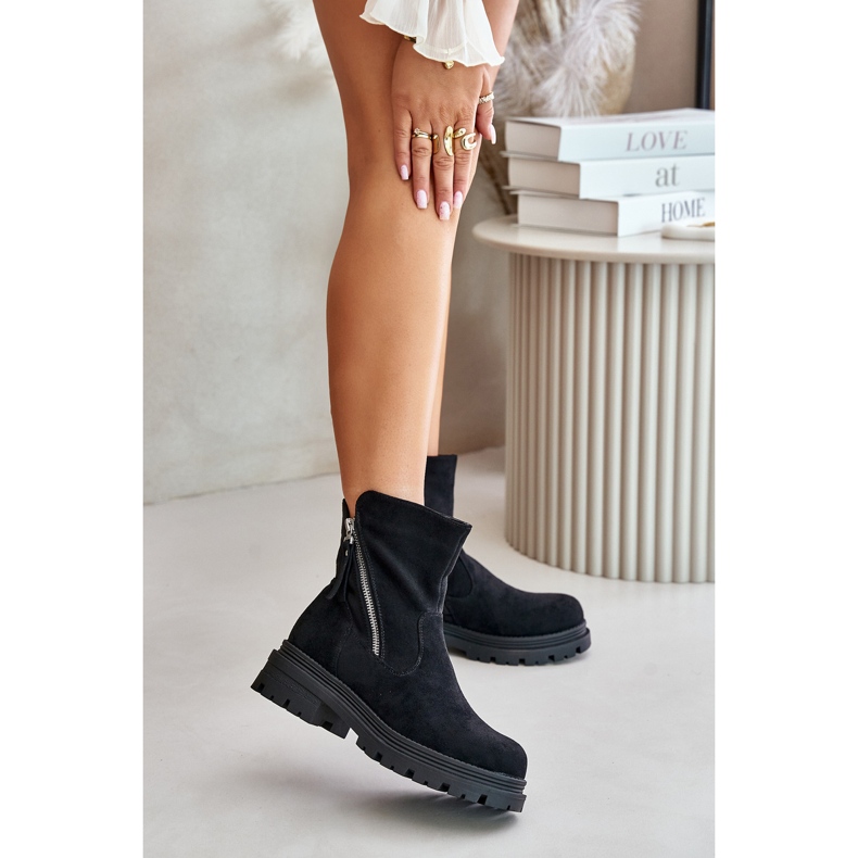 Insulated ankle boots on a flat heel made of eco-suede, Black Reloma 2