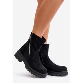 Insulated ankle boots on a flat heel made of eco-suede, Black Reloma 1