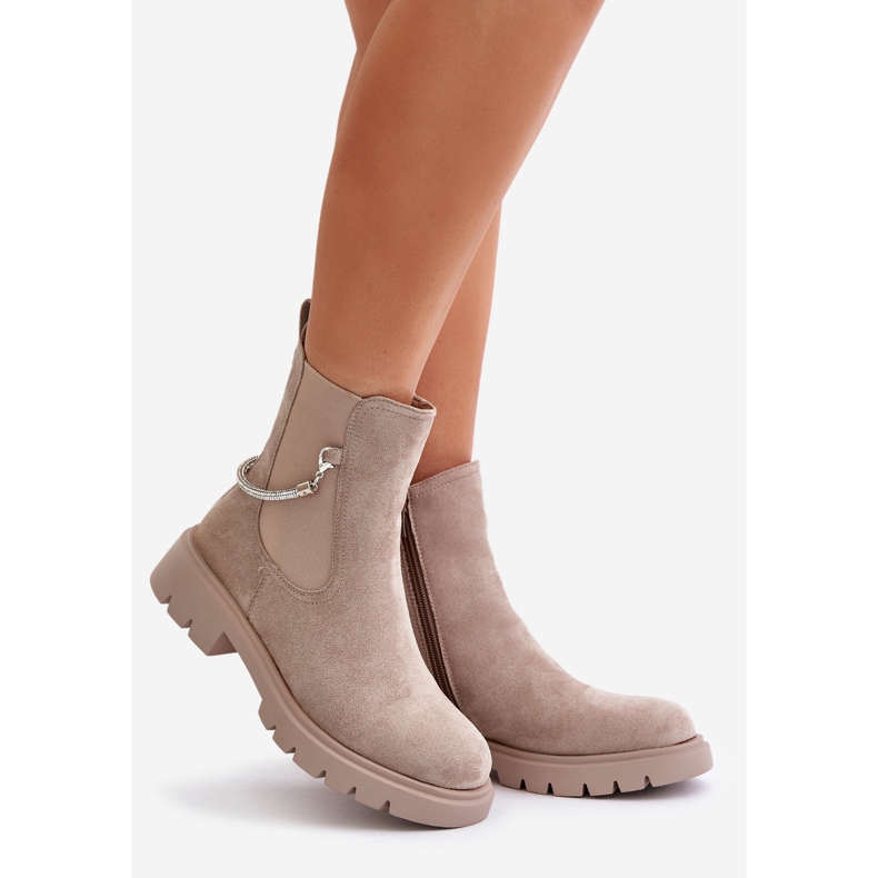 Insulated Chelsea boots with a zipper and a decorative strap, beige Labenne 1