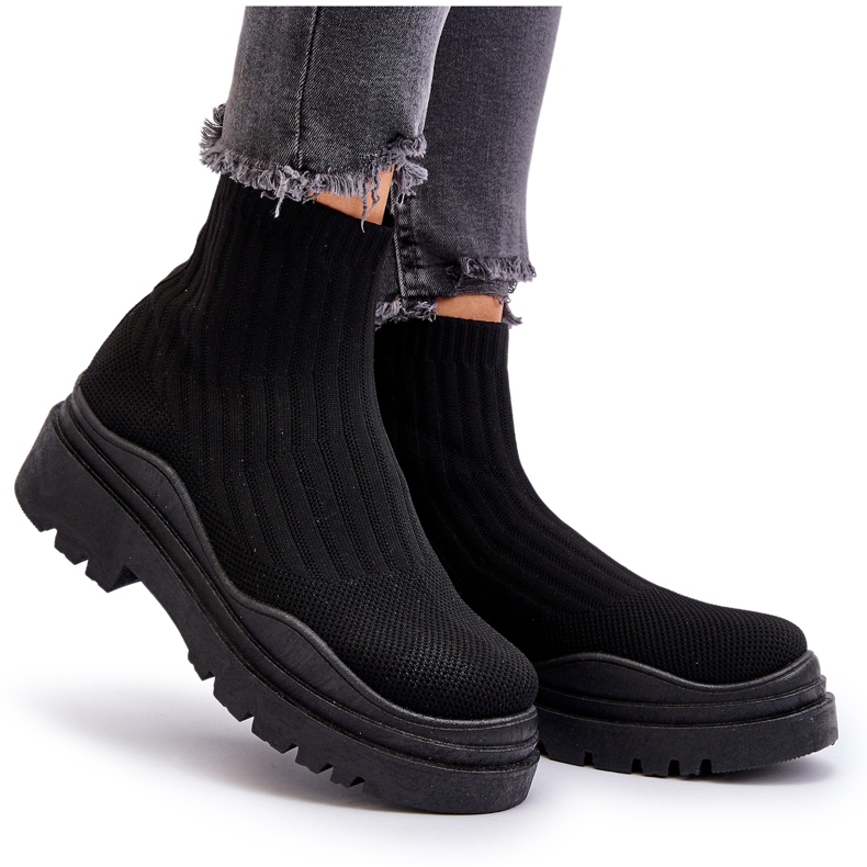 Marquiiz Women's Black Slip-on Sock Boots On A Massive Sole 3