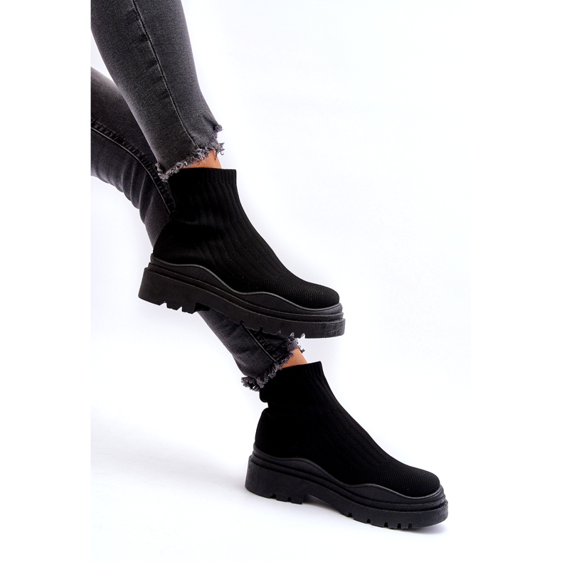 Marquiiz Women's Black Slip-on Sock Boots On A Massive Sole 2