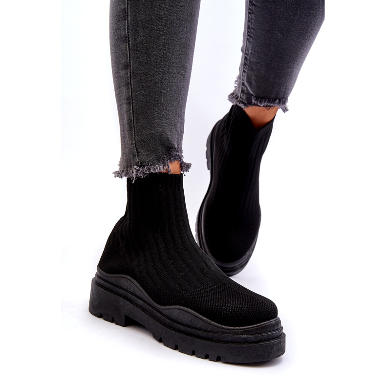 Marquiiz Women's Black Slip-on Sock Boots On A Massive Sole 1