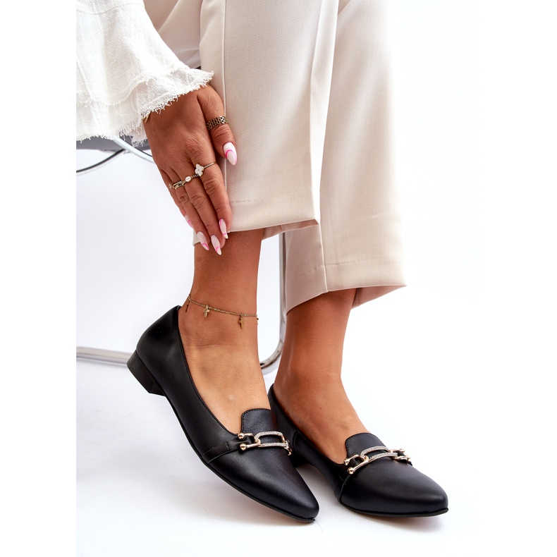 Zazoo 2885 Women's leather ballerinas with decoration black 1