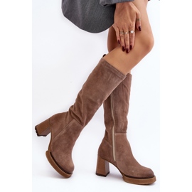 Suede Women's Over-the-Knee High Heel Boots, Beige Lemar Ceraxa 2