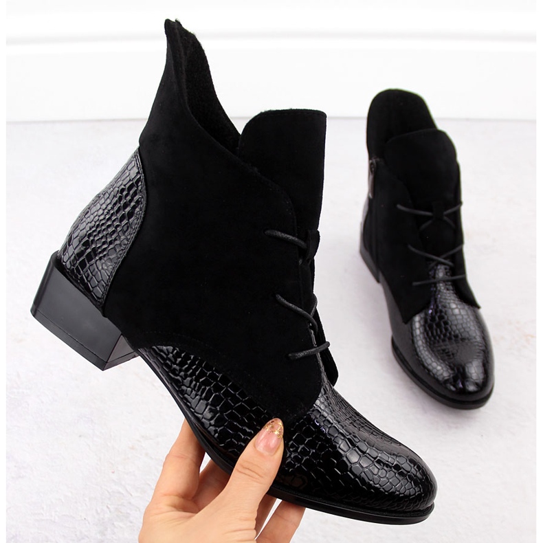 Women's patent leather ankle boots, black, Potocki 12498 1