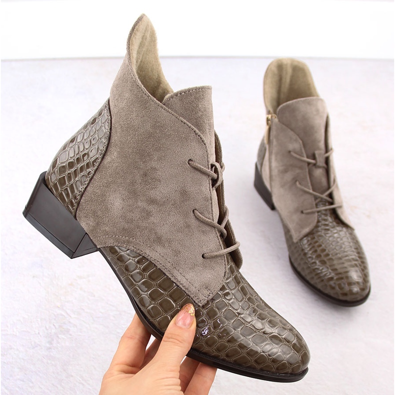 Women's patent leather ankle boots, beige, Potocki 12498 1