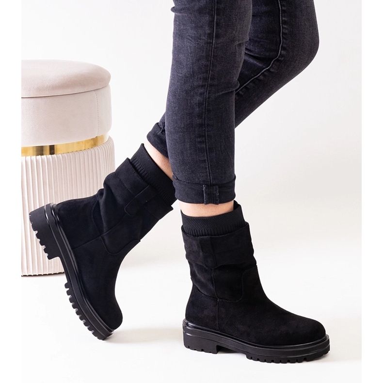 Black slip-on ankle boots with a Ralia sock 2