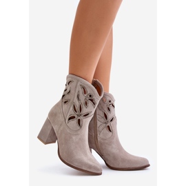 Lewski Shoes Suede Openwork Ankle Boots Lewski 3629 Cappucino beige 1