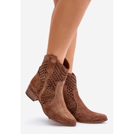 Openwork Boots on a Flat Heel Suede Lewski 3305/2 Brown 1