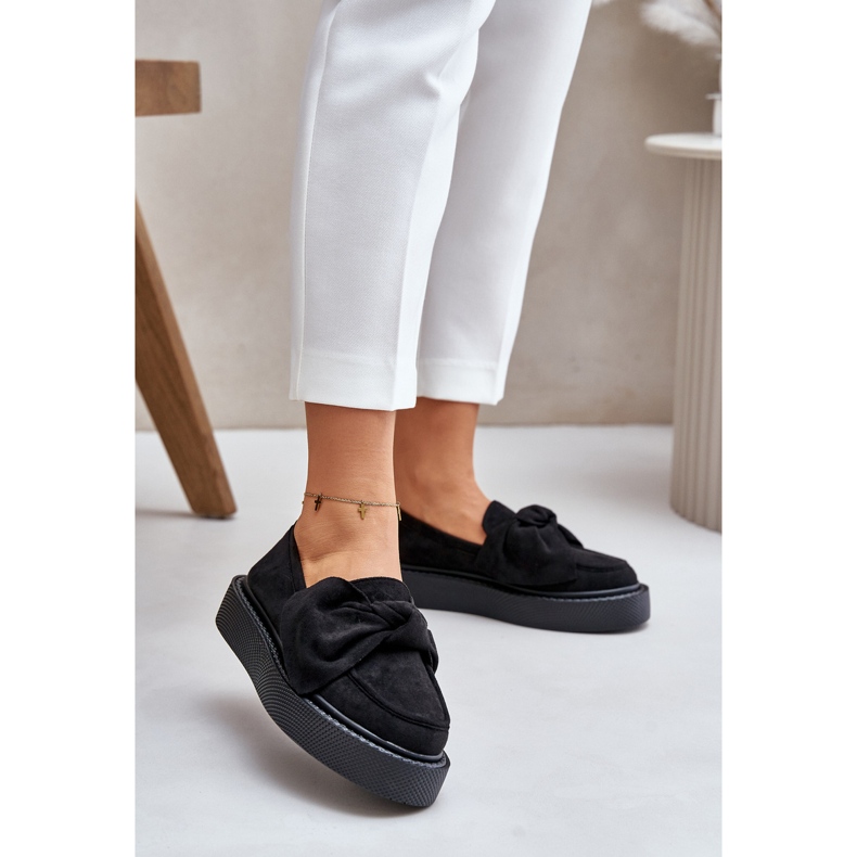 Women's Moccasins On A Platform With A Bow, Black Naivine 2
